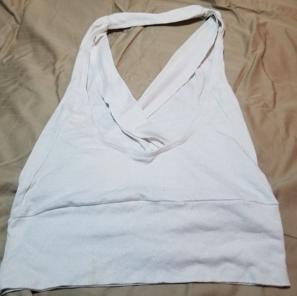 Michael Stars White Deep V-Neck Halter Top